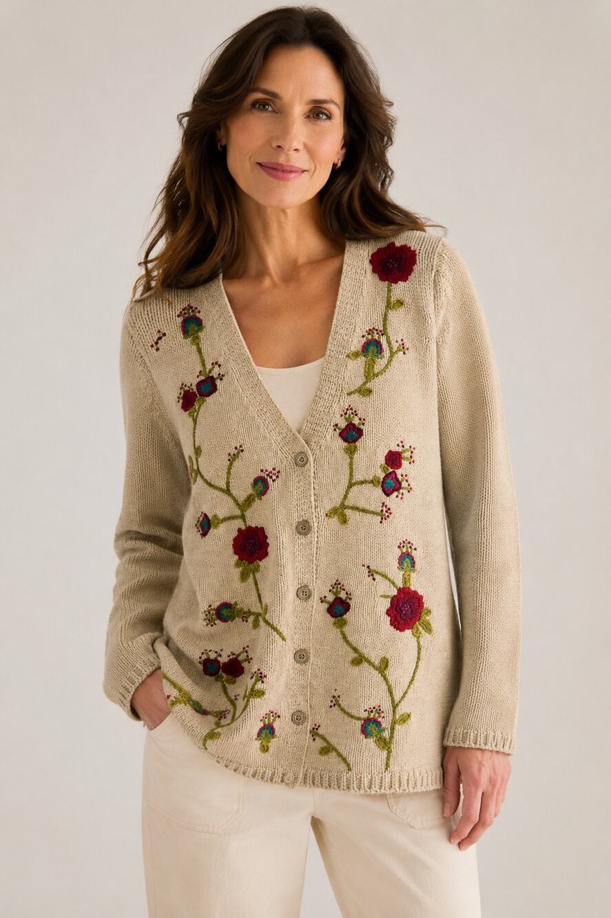 J. Jill Embroidered Floral Cardigan Sweater Women’s Medium